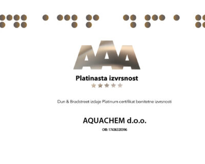 Šestu godinu za redom Aquachem je nositelj prestižne Platinaste bonitetne izvrsnosti